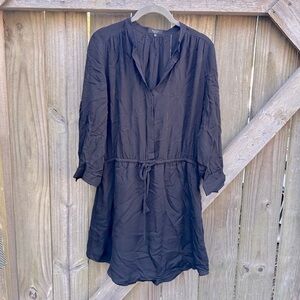 Babaton Aritzia 100% Silk Black Tie Waist Button Front Casual Mini Dress